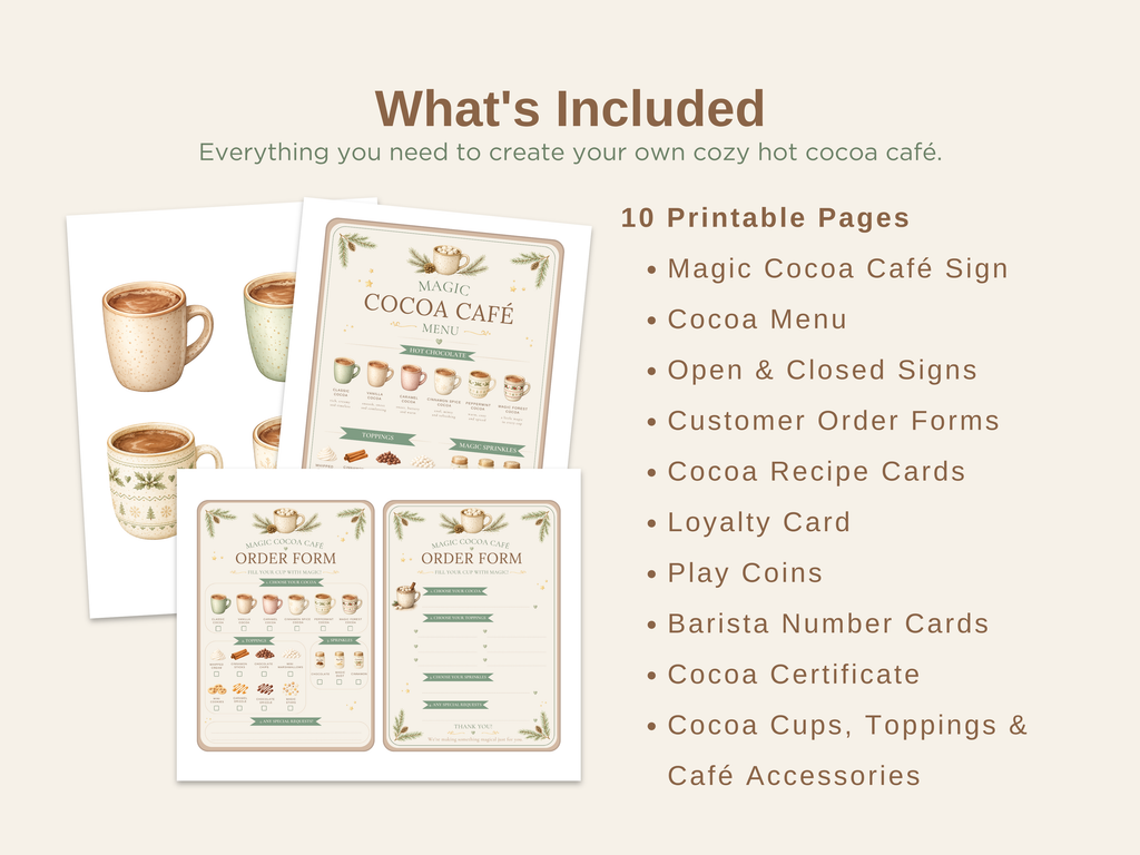 Magic Hot Chocolate Shop | Printable Pretend Play Kit | Hot Cocoa Café