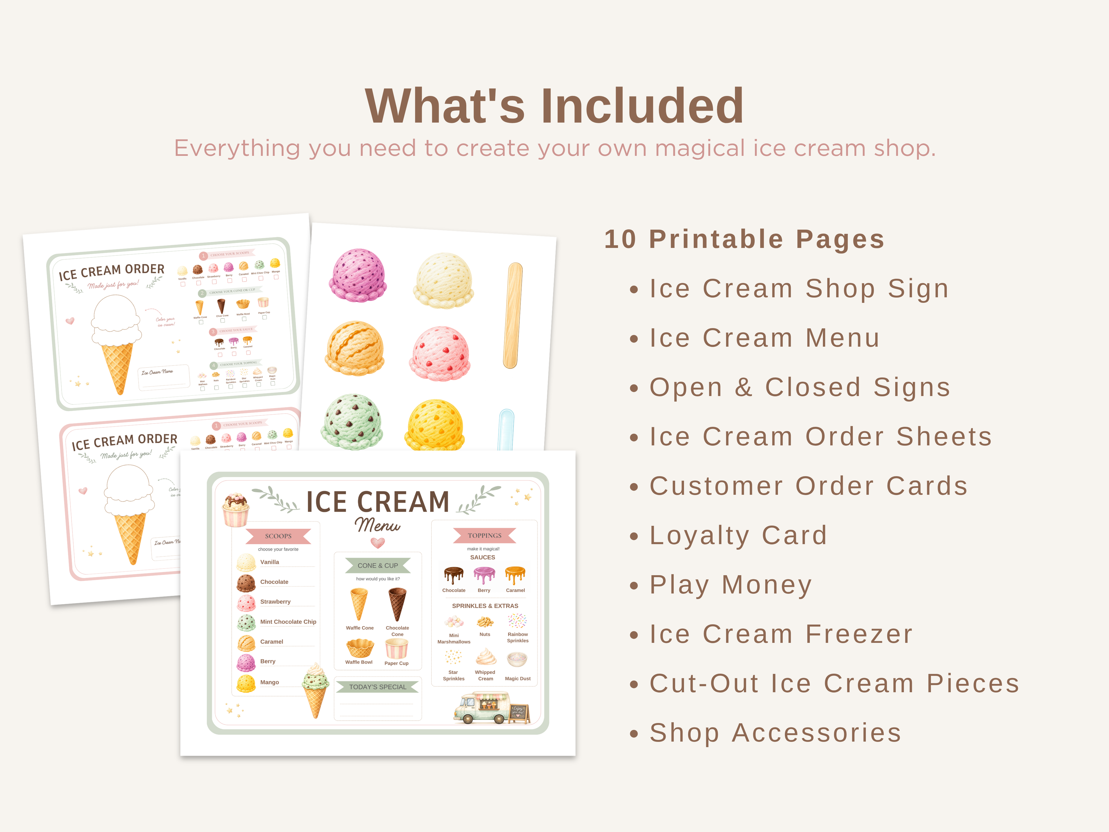Magic Scoops Ice Cream Shop | Printable Pretend Play Kit