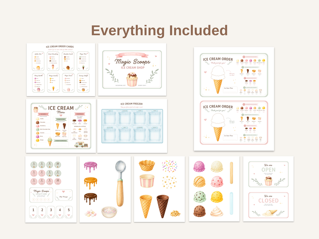 Magic Scoops Ice Cream Shop | Printable Pretend Play Kit