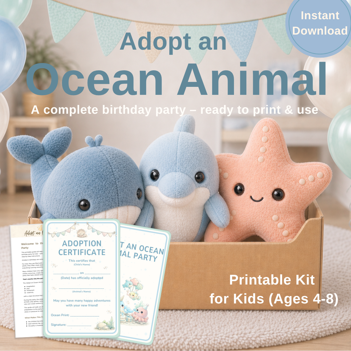 Adopt an Ocean Animal Party Guide | Printable Birthday Party Kit for Kids