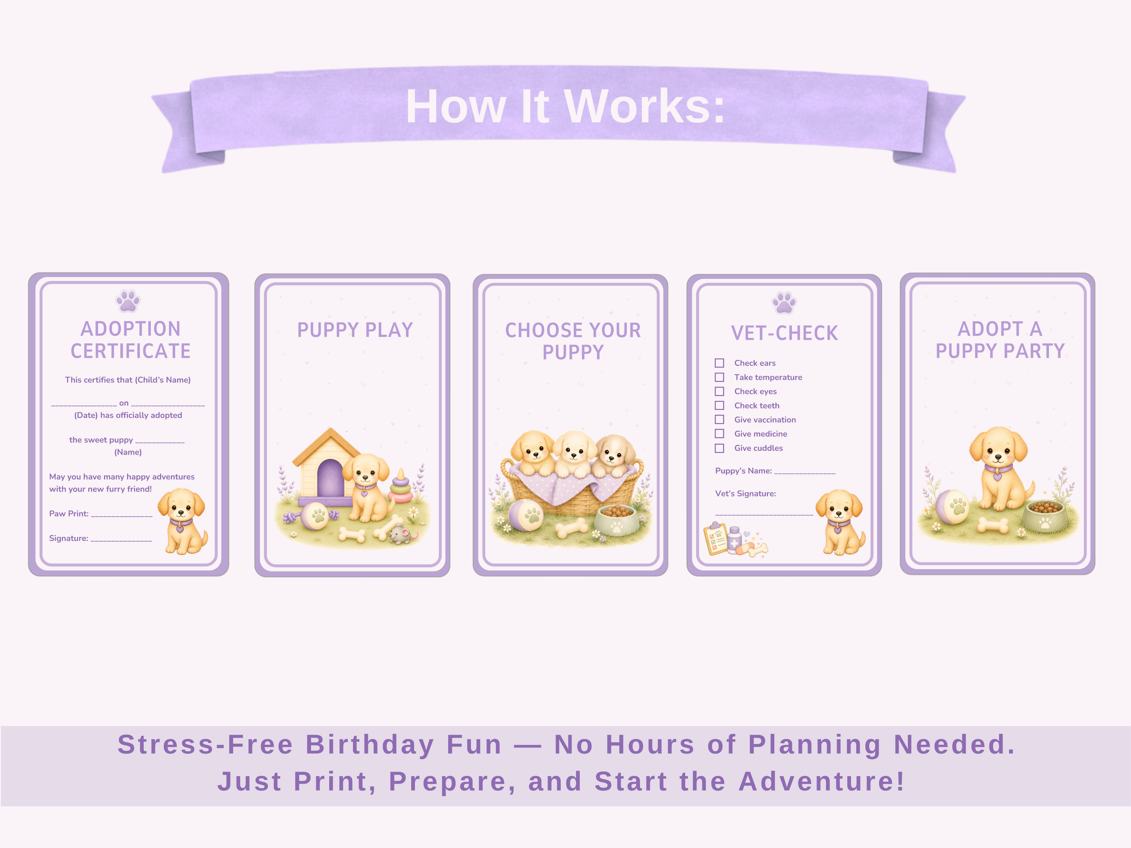 Adopt a Puppy Party Guide | Printable Birthday Party Kit for Kids