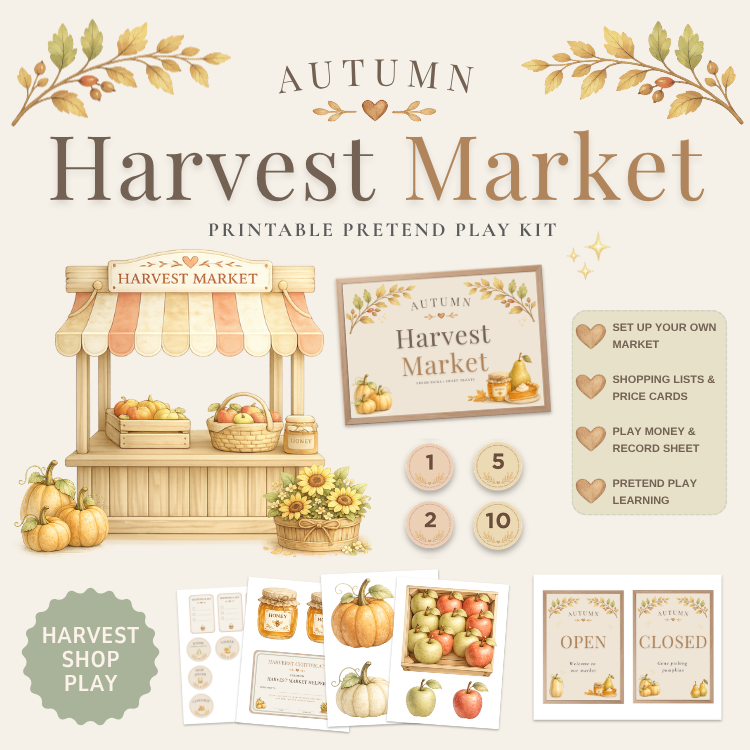 Autumn Harvest Market Pretend Play Kit | Printable Farmers Market