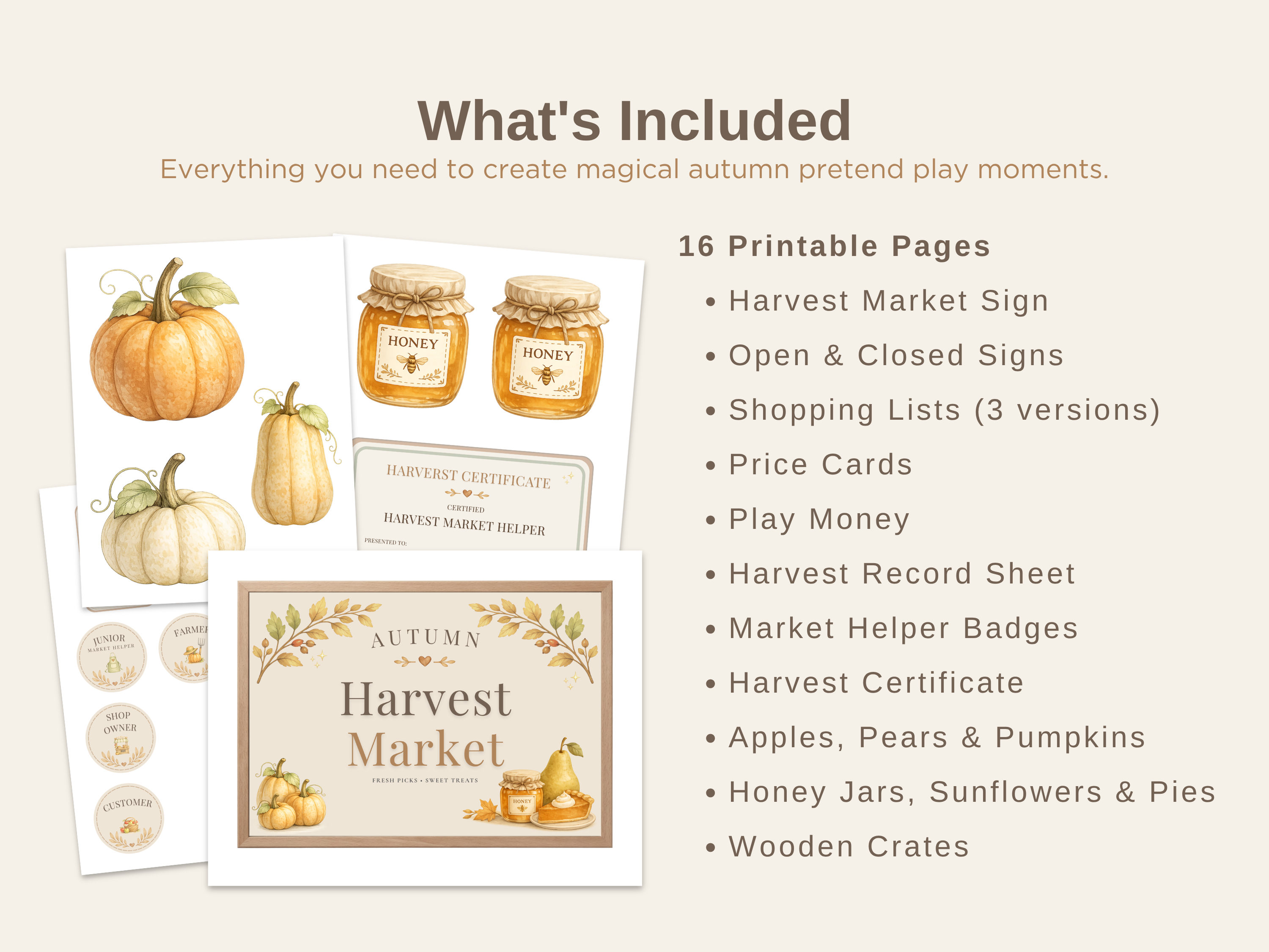 Autumn Harvest Market Pretend Play Kit | Printable Farmers Market