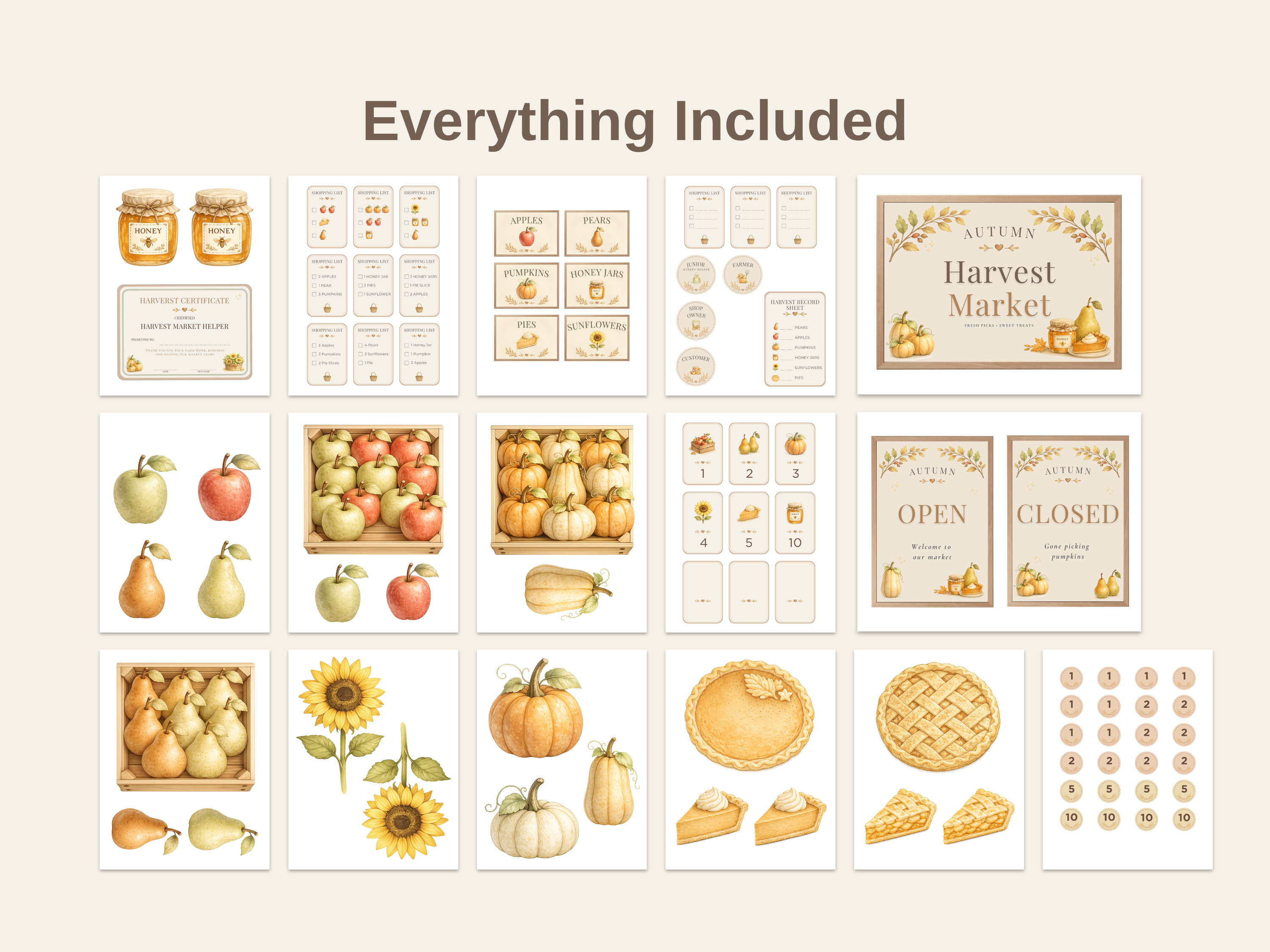 Autumn Harvest Market Pretend Play Kit | Printable Farmers Market