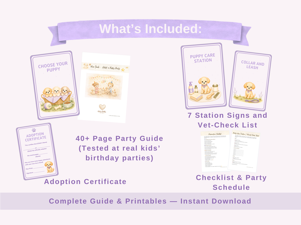 Adopt a Puppy Party Guide | Printable Birthday Party Kit for Kids