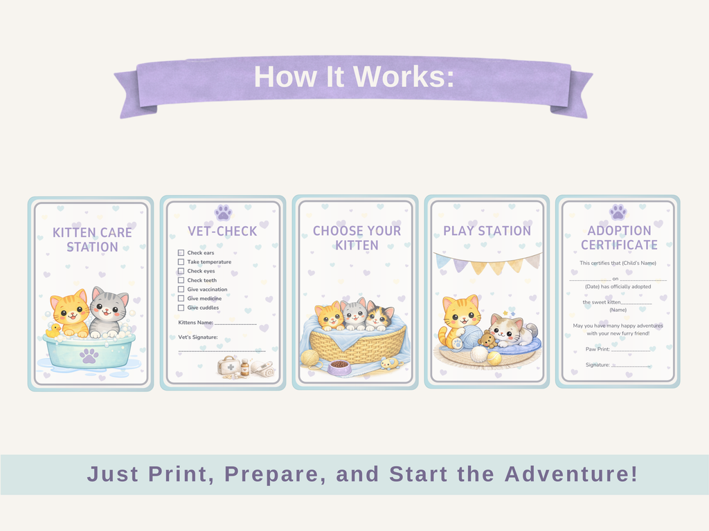 Adopt a Kitten Party Guide | Printable Birthday Party Kit for Kids