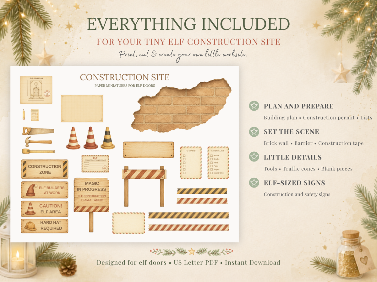 Christmas Elf Construction Site Kit | Printable Elf Miniatures