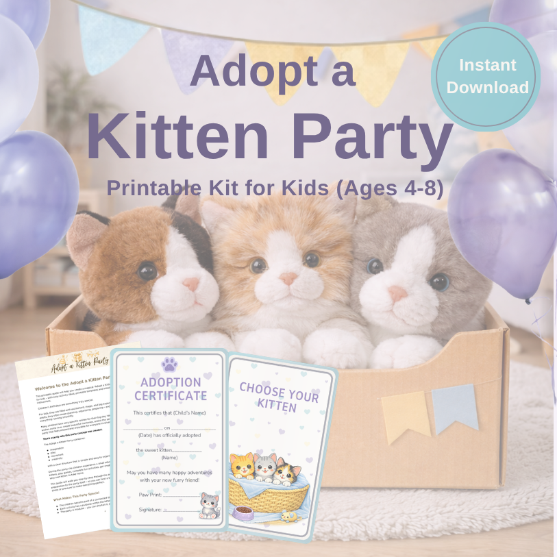 Adopt a Kitten Party Guide | Printable Birthday Party Kit for Kids