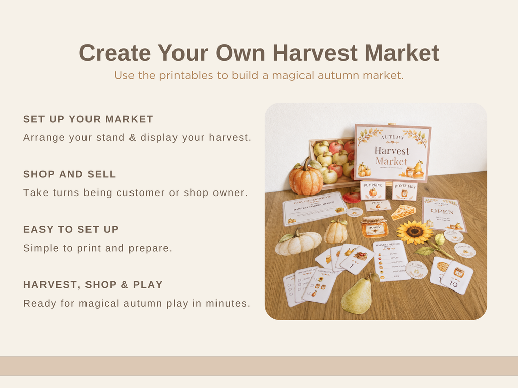 Autumn Harvest Market Pretend Play Kit | Printable Farmers Market